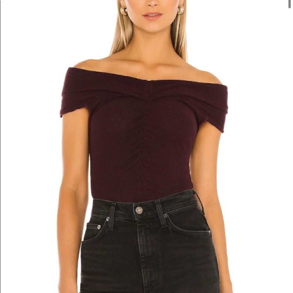 Free People Maroon Off Shoulder This Cutie Top in Black Raisin Size L NWT - Picture 7 of 11
